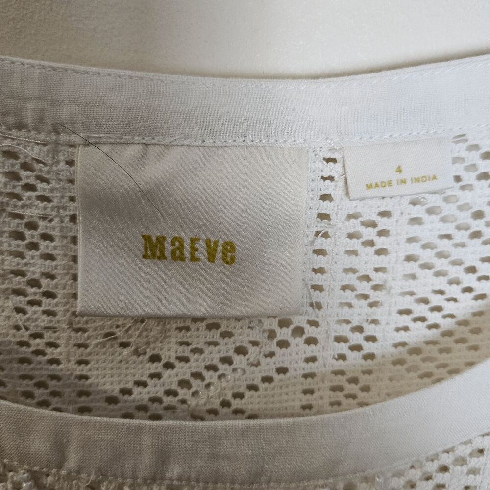 Maeve Anthropologie Top with Crochet, Pom Poms & Beading 3/4 Sleeves Women's Whi - Picture 3 of 4